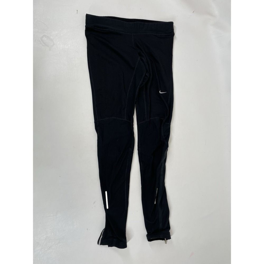 Nike Dri-Fit Running Reflective Ankle Zip Leggings Womens Size S Black